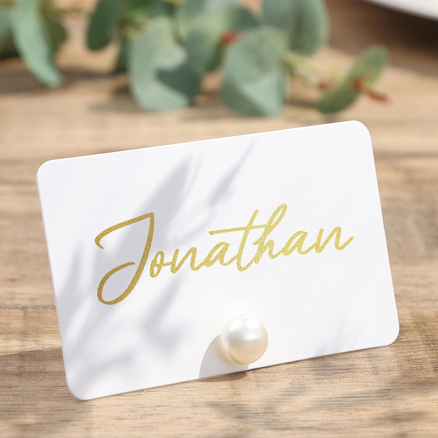 UNIQOOO 12Pcs Decorative Pearl Place Card Holders Bulk, Elegant Ivory Name Card Stands Set, for Wedding Table Place Cards, Dessert Table Decor, Retail Shop, Business Card, Name Tag, Party Food Signs