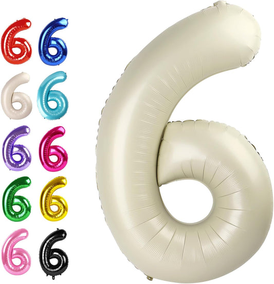 40 Inch Cream White Mylar Foil Number 6 Birthday Balloon, Digital Balloons for 6 16 Boy Girl Party Decorations Supplies, Big Helium Balloon Numbers for 26 36 46 60 Men Women Anniversary