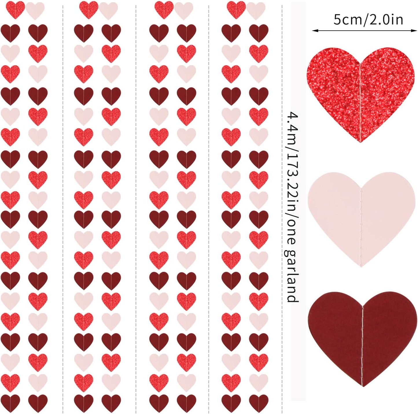 Party Decorations Pink-Red Heart-Garland - 52ft Burgundy Proposal Special Night Galentines Hanging Streamers Banner,Girl Romantic Wedding Anniversary Baby Bridal Shower Engagement Decor