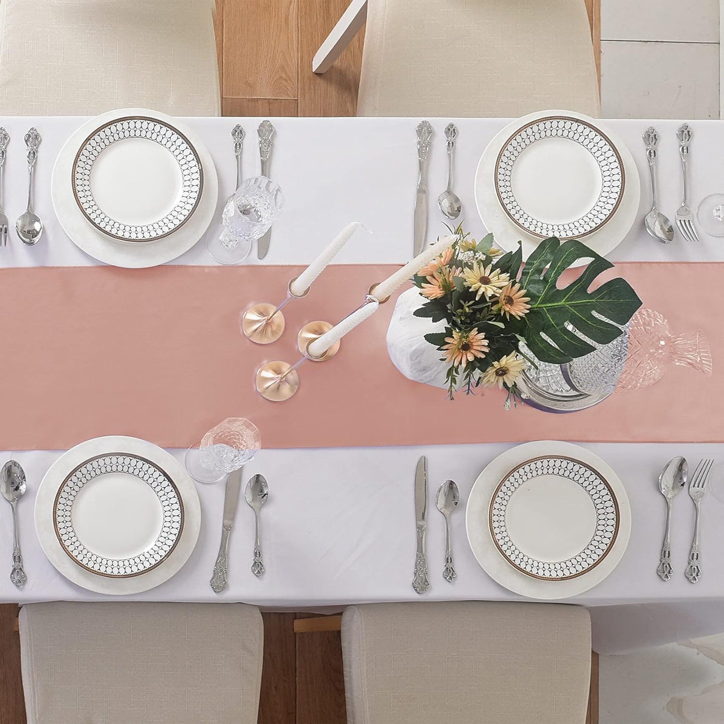 6Pack Table Runner 12 x 108 Inches Satin Silk Table Runner for Wedding, Birthday Party, Banquets, Graduations Decoration, fit Rectange and Round Table-Rose Gold