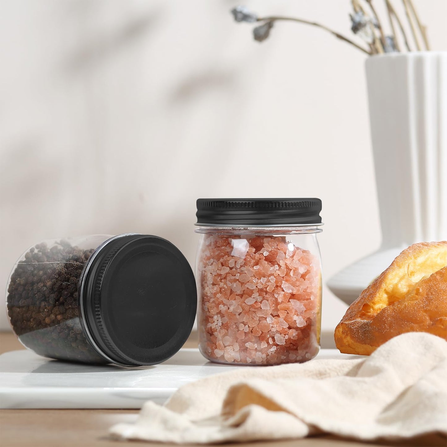 novelinks 8 oz Clear Plastic Jars with Screw-On Lids - BPA-Free Refillable Storage Containers for Slime, Spices, Crafts, Kitchen & Home Organization (32 Pack,Black)