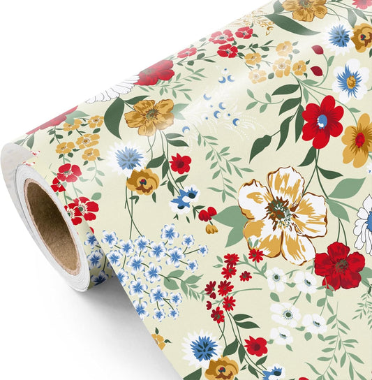 WRAPAHOLIC Floral Wrapping Paper Roll - Mini Roll - 17 Inch x 33 Feet - Wild Flower Wrapping Paper, Perfect for Girls Women Birthday, Wedding, Bridal Shower