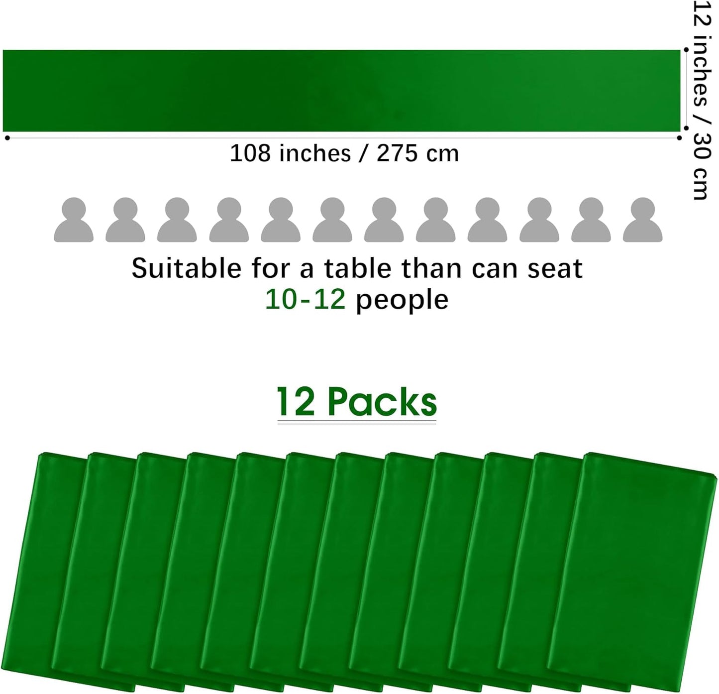 Aneco Satin 12 Pack Table Runner 12 x 108 Inch Emerald Long Wedding Satin Silk Table Runner for Wedding Banquet Graduations Birthday Party Decoration