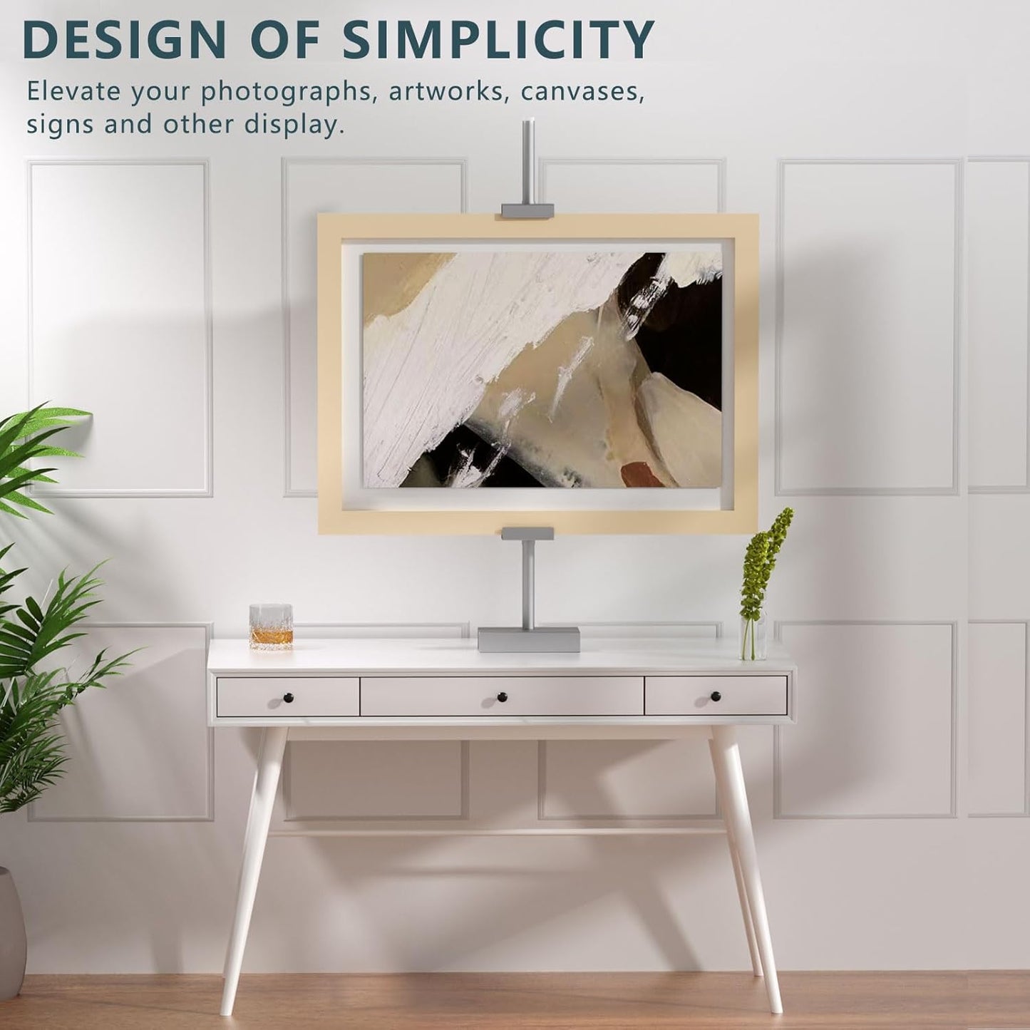 Tabletop Picture Frame Stand, Adjustable for Frames Up to 29" H, Frame Holder Stand Table Easels for Display, Metal Standing Easel Display Stand for Picture Frames, Artwork, Canvas (Silver)