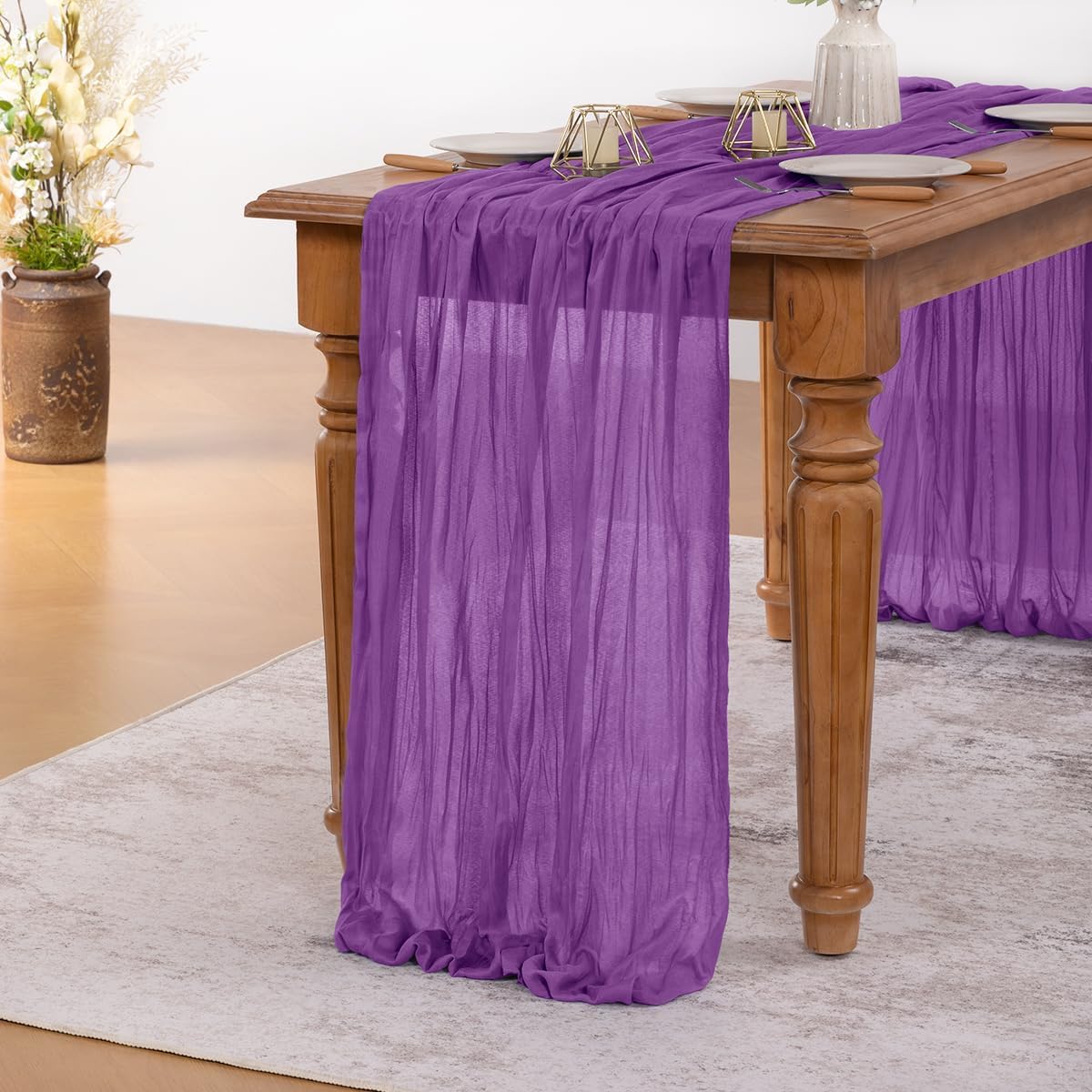 MLMW Fuschia Table Runner Cheesecloth Boho Cheese Cloths 160 inch Gauze Rustic Sheer Table Runner 13.3ft for Wedding Party Baby Bridal Shower Birthday