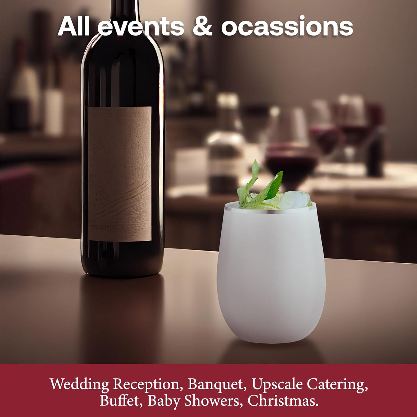 Smarty Had A Party 64 White with Silver Elegant Stemless Plastic Wine Glasses, 12 oz Disposable Drinkware, Plastic Wine Glasses for Parties