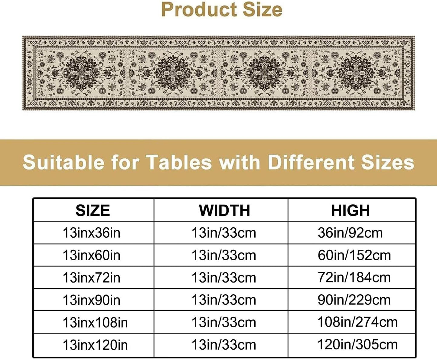 Boho Vintage Elegant Table Runner Farmhouse for Home Farmhouse Kitchen Table Dining Coffee Room Garden Party Wedding Decor 13x108in