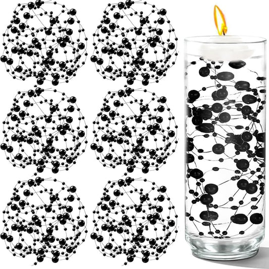 50 PCS Artificial Pearl String Beads - 10+5mm Black Floating Beads for Centerpieces, Vase Fillers, Wedding, Birthday Party, and Candle Decor