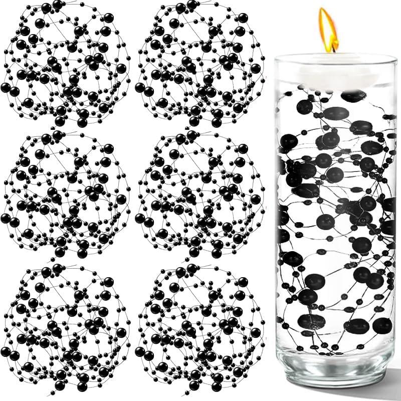 50 PCS Artificial Floating Beads for Centerpieces Vases, Black 8+3mm String Beads for Wedding Party Faux Pearl String for Decorating, String Pearls for Crafts Vase Filler