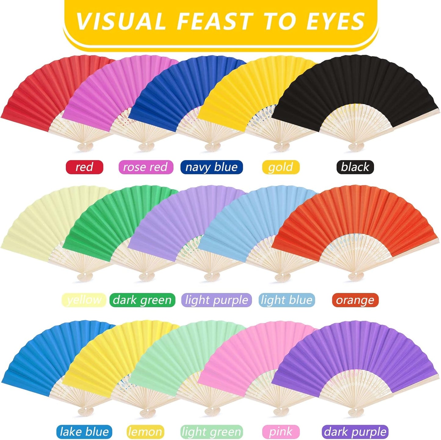 DomeStar 15 Pcs Paper Folding Hand Fans, 8.3 Inch Multicolored Paper Fans Handheld Decorative Accessories for Wedding, Outdoor Party Favors, Bridal Shower DIY Rainbow Party Decorations