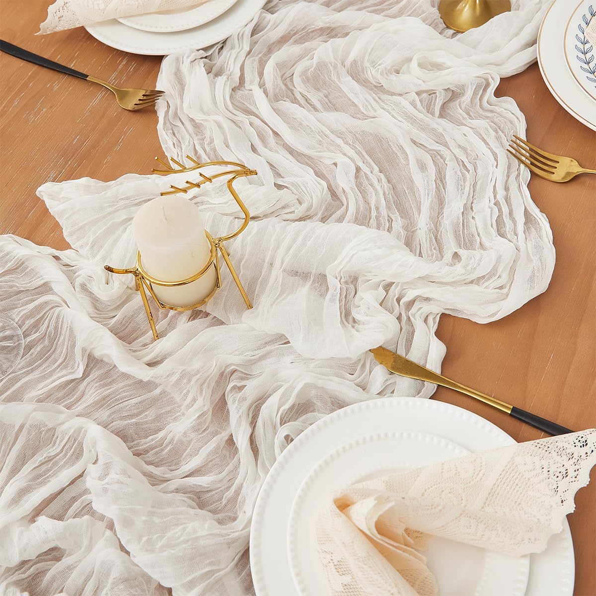 White 2 Pack Cheesecloth Table Runner 120 Inch 10 FT Boho Rustic Gauze for Wedding Baby Shower Party Farmhouse Summer Home Decor Washable