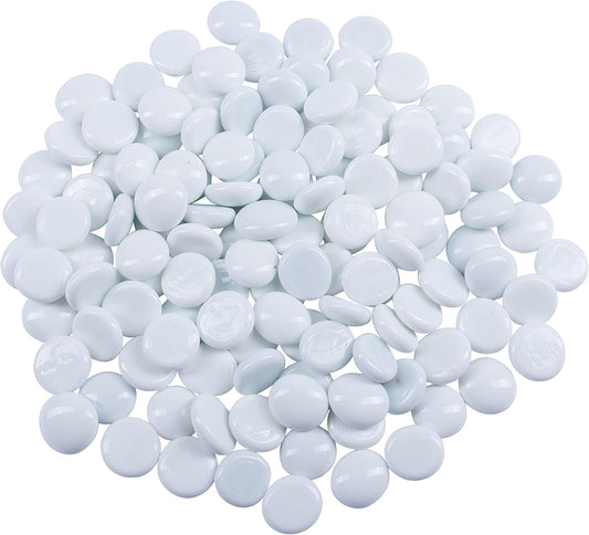 Galashield Flat Glass Marbles for Vases White Glass Gems Beads Pebbles Vase Filler (1 LB, Approx. 105 PCS)