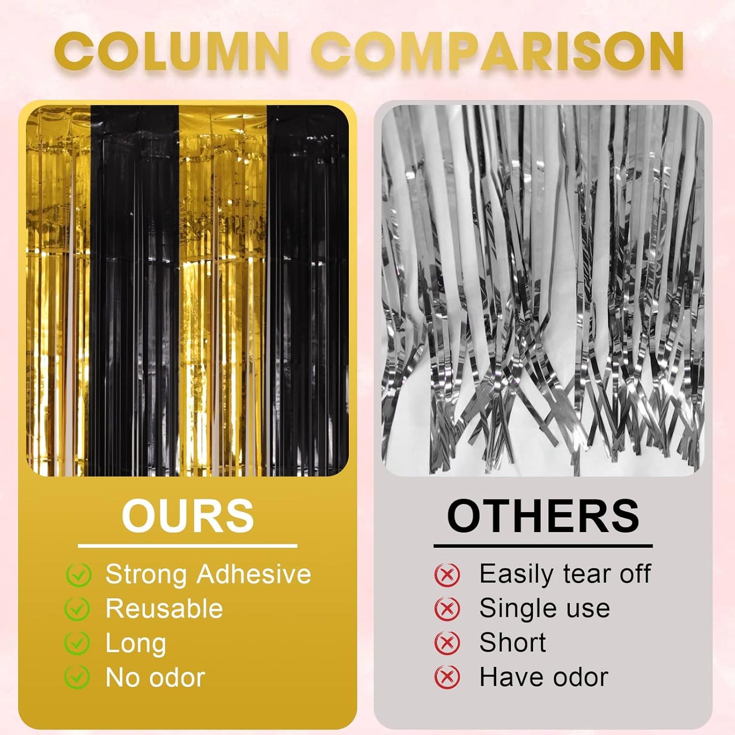 3 Pack 3.3x8.2 Feet Black and Gold Foil Fringe Backdrop Curtains, Tinsel Streamers Birthday Party Decorations, Fringe Backdrop for Graduation, Baby Shower, Gender Reveal, Disco Party