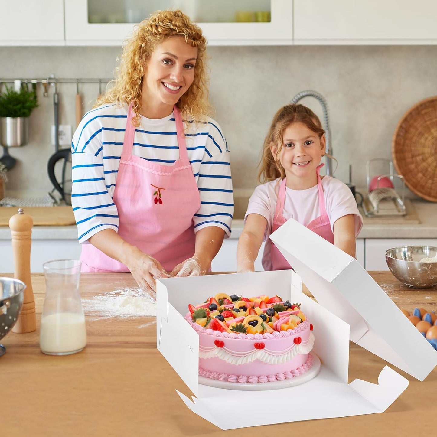 12Pcs Cake Boxes, 12x12x6 Inches White Bakery Boxes with Window, Large Disposable Cake Carrier Container for Pastries, Pie, Cookies, Chocolates, Cupcakes Dessert Boxes