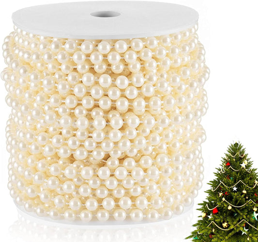 XINHUIDALSQ Craft String of Pearls 6 MM Faux Pearl Beaded,66 Feet Ivory Garland Bead String for Christmas Tree Decorations, Wedding Party Decoration(Ivory, 6mm/20M)