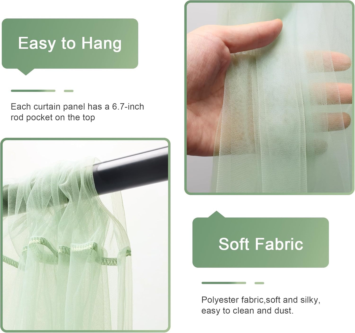 Tulle Backdrop Curtain with Lights String 10FT X 8FT Sage Green Sheer Tulle Backdrop Curtains for Wedding Birthday Party Reception Photo Booth Background Decorations (2 Panels 5x8FT)