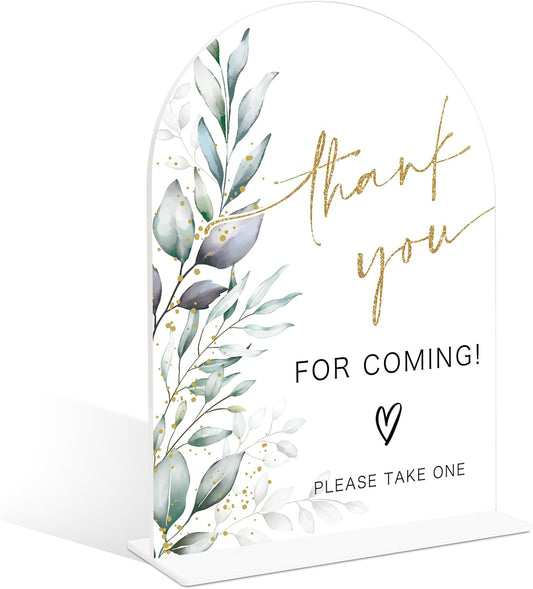 Acrylic Wedding Signs, Greenery Theme Thank You for Coming Sign, Wedding Reception Signage, Bridal Shower Table Decor with Stand, Engagement, Anniversary, Newlywed Events and Parties Supplies, 10