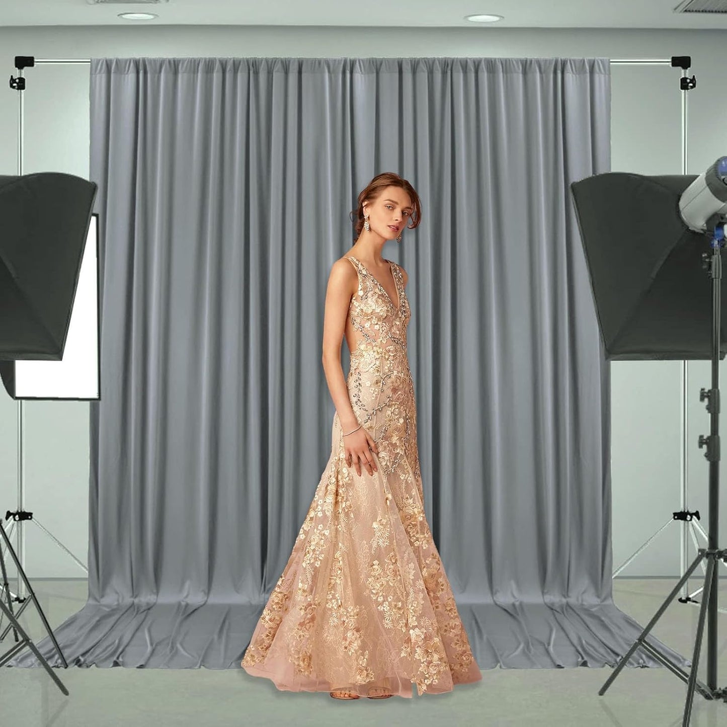 10 x 10 Feet Grey Backdrop Curtain for Partie, Background Curtains for Photoshoot, Birthday, Wedding, Halloween, Thanksgiving, Christmas Day, New Year Party Decorations 5Ft x 10Ft, 2 Panels