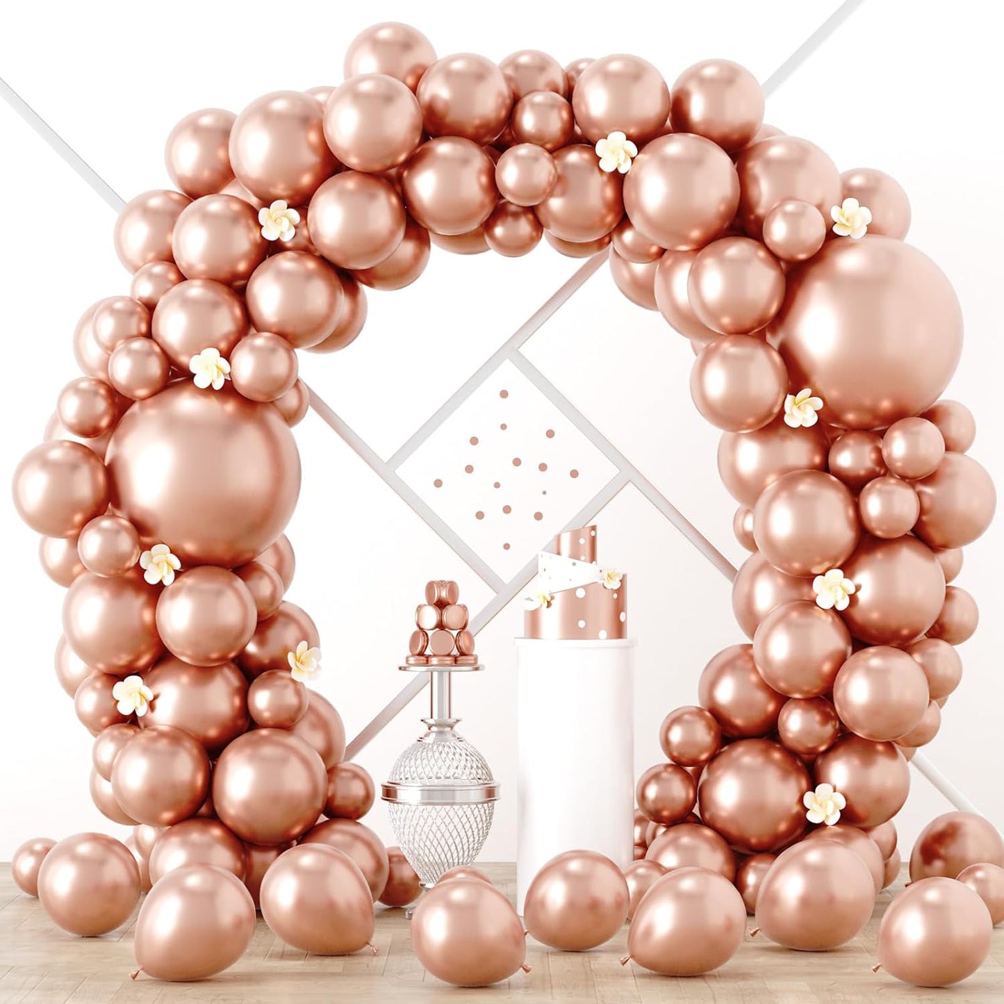 90pack Rose Gold Balloons Different Size 18/12/10/5 Inch Rose Gold Balloon Garland Arch Kit for Graduation, Wedding, Birthday, Princess Theme Party, Valentine's Day Party Decorations
