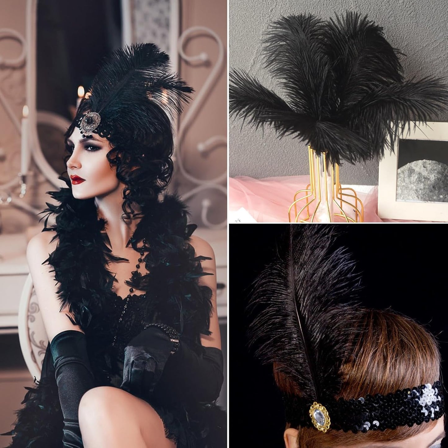 NEWONG 30pcs Black Ostrich Feathers Natural Bulk 11-14inch(28-35cm) Vase Craft Wedding Home Party Centerpieces Christmas Day Decoration