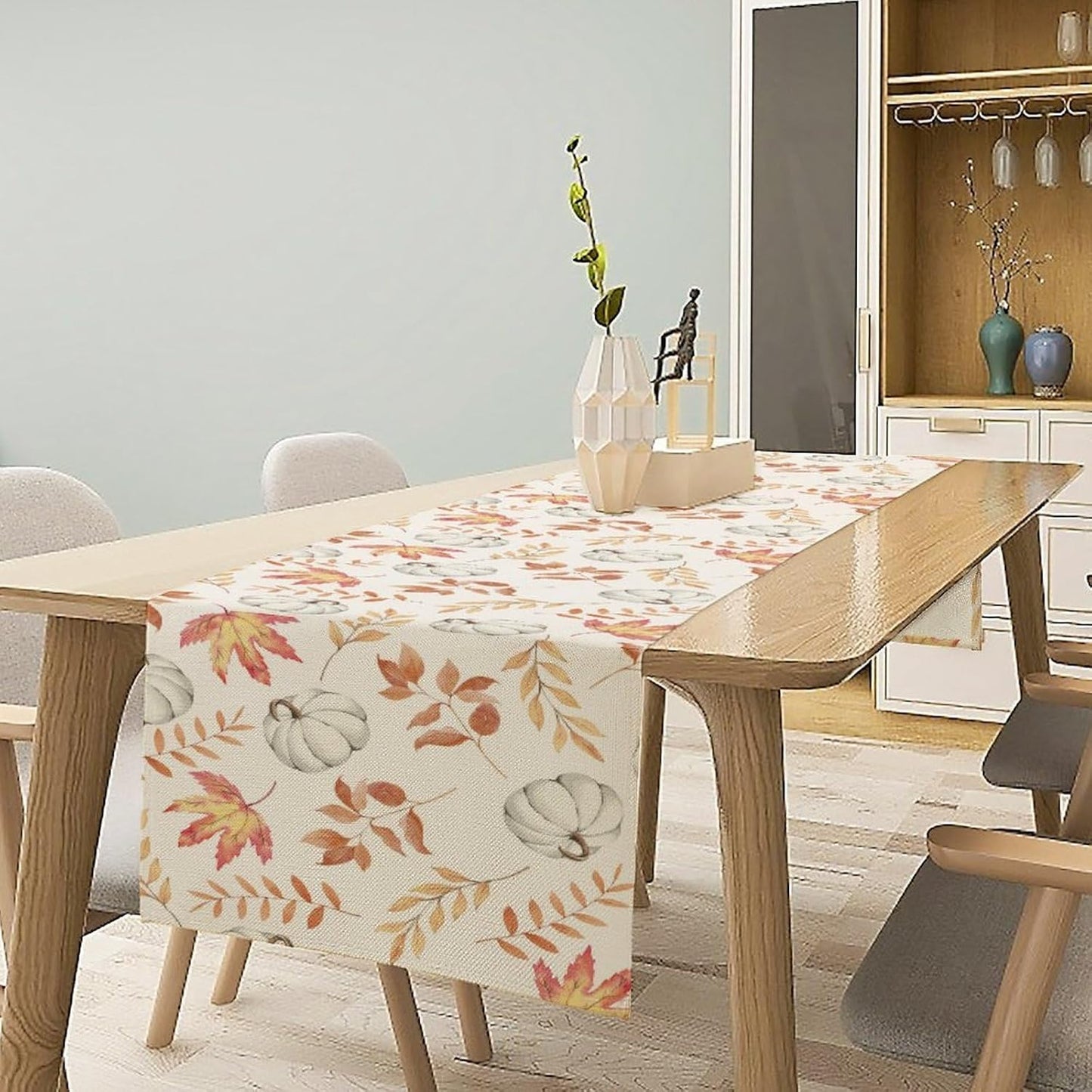 Pumpkin Leaves Table Runner,Seasonal Autumn Thanksgiving Kitchen Dining Table Decoration for Home Party Decor 13x36 Inch