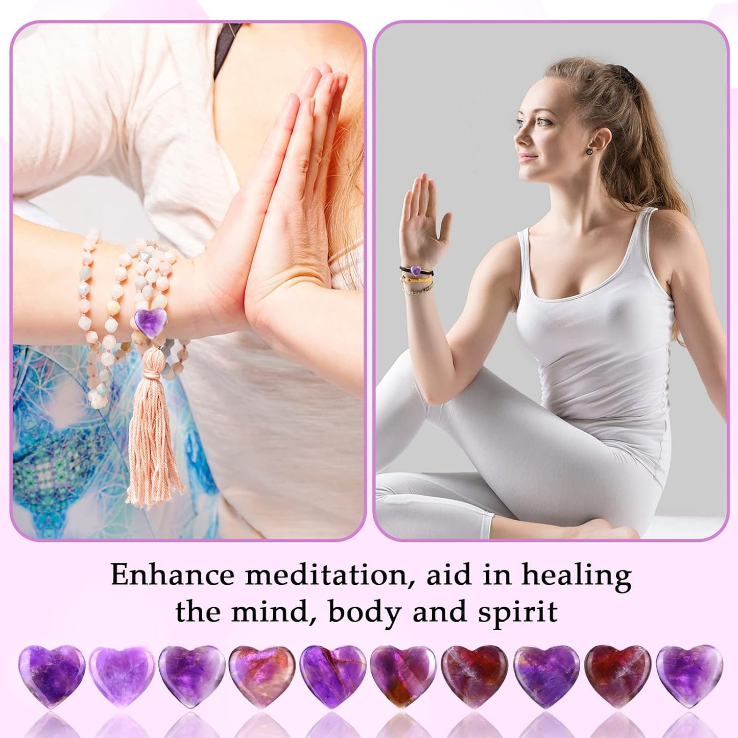 Gerrii 50 Pcs Heart Healing Stone Bulk Quartz Heart Inspirational Stones Gift for Women Love Pocket Polished Natural Energy Balancing Meditation 0.8 Inch(Purple)