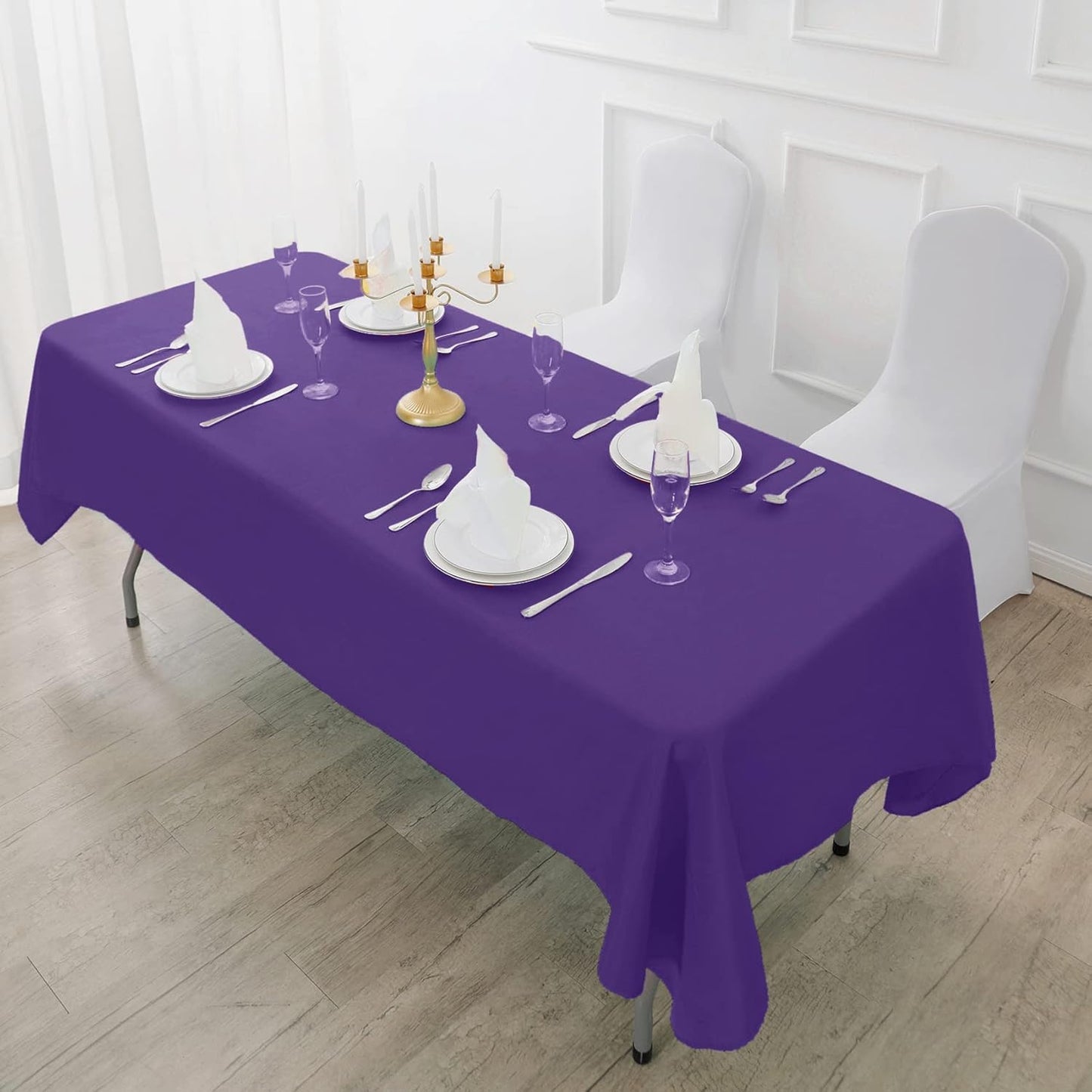 Fokitut 2 Pack Waterproof Rectangle Tablecloth, 60x120 Inch,Stain Resistant and Wrinkle Polyester Table Cloth, Fabric Table Cover for Kitchen Dining, Wedding, Party, Holiday Dinner-Purple