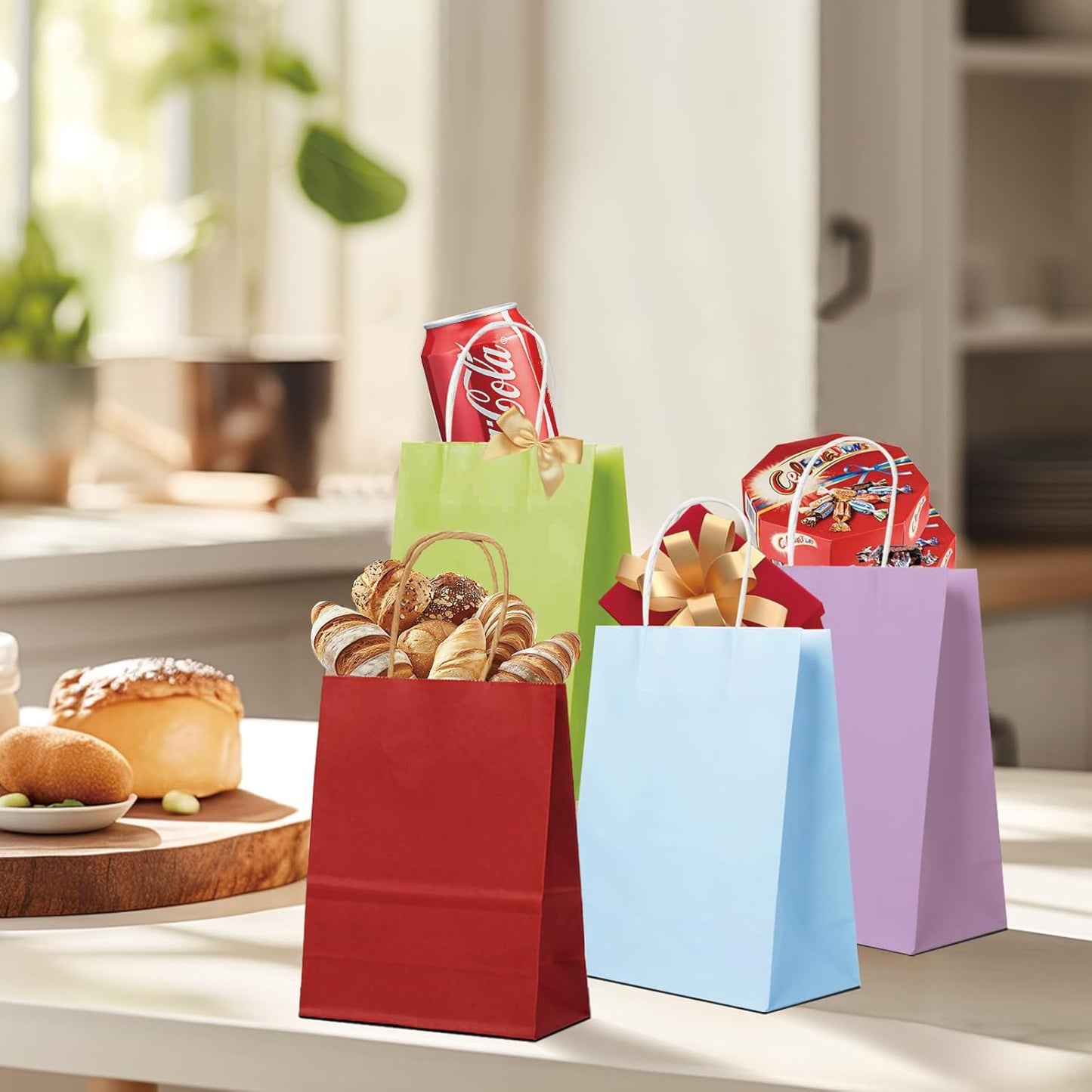 25 Pack Small 5.9x3.1x8.25 Inch Red Kraft Paper Gift Bags with Handles for Bulk Shopping, Retail, Craft, Party Favors, Wedding, Grocery & Sacks