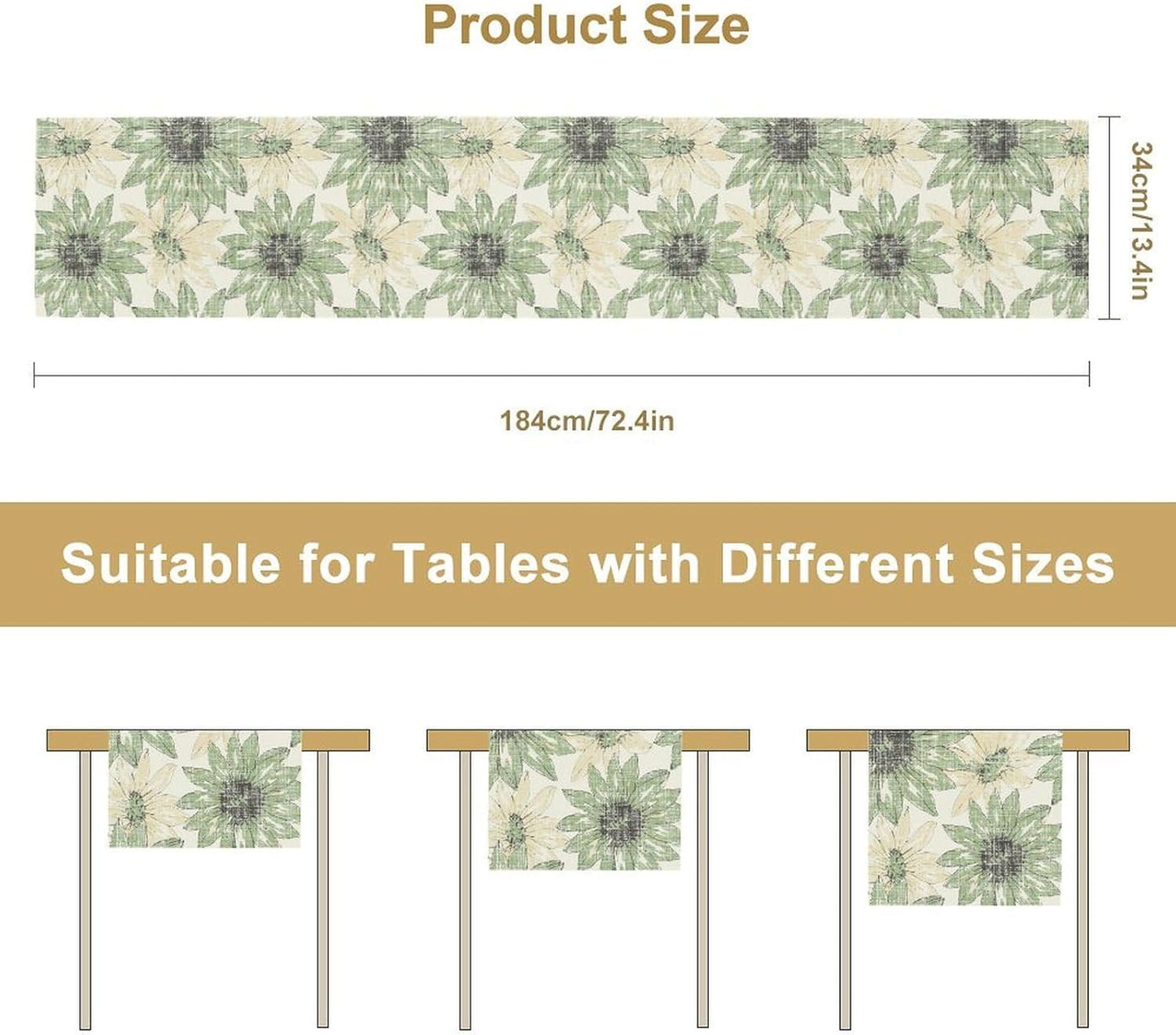 Chrysanthemum Vintage Floral Table Runner, Elegant Yellow Sunflower Spring Summer Elegant Pattern Artichokes Flower Table Runner for Party Kitchen Dining Living Room Decor, 13x70 Inch