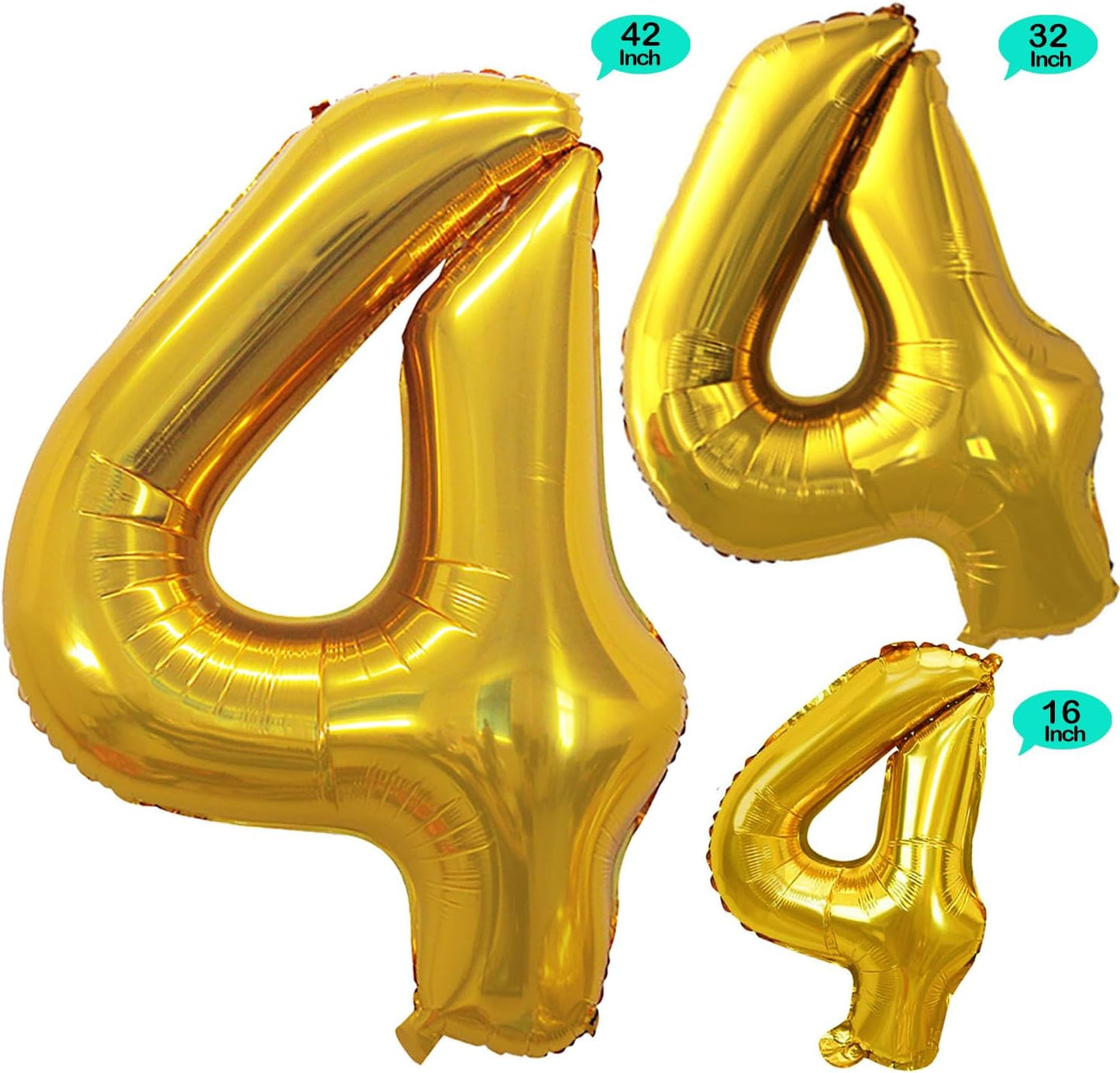GOER Gold Foil Balloons Number 4,Huge Number Balloons for 4th 44th Birthday Party Supplies Anniversary Decorations(3 pcs,42 inch,32 inch,16inch)