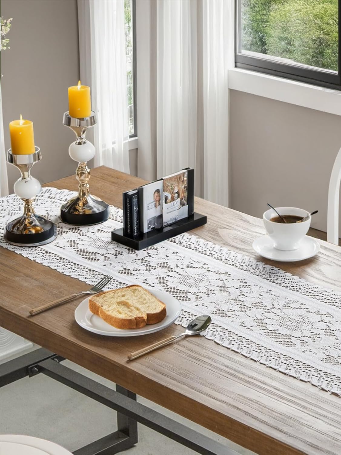 Jayla White Lace Table Runners, Elegant Vintage Lace Table Runner, Wedding Lace Decor with Floral Embroidery,Tea Party Decor, 13x72 Inch