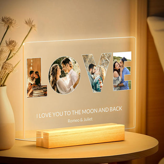 Custom Picture Frames with Photo, Personalized LOVE Photo Frame with Night Light, Customized Picture Frame, Personalized Anniversary Birthday Gifts for Women, Men, Him, Her, Girlfriend, Boyfriend, Couple