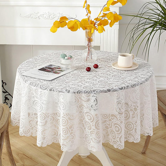 Jeloris Round Lace Tablecloth with Elegant Scalloped Bottom for Any Special Event Such as Wedding, Birthday Party, Baby Shower, Anniversary (60 inch, Style 5)