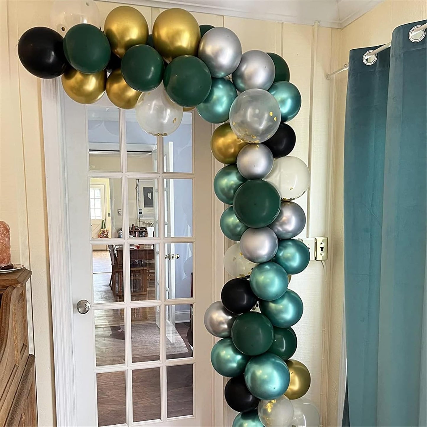 Dark Green Gold and Black balloons, 60Pcs Dark Green Black Metallic Green Silver Gold Confetti Latex Balloons for Video Game Party Balloons, Wedding, Jungle Safari Animal Theme Birthday Decoration