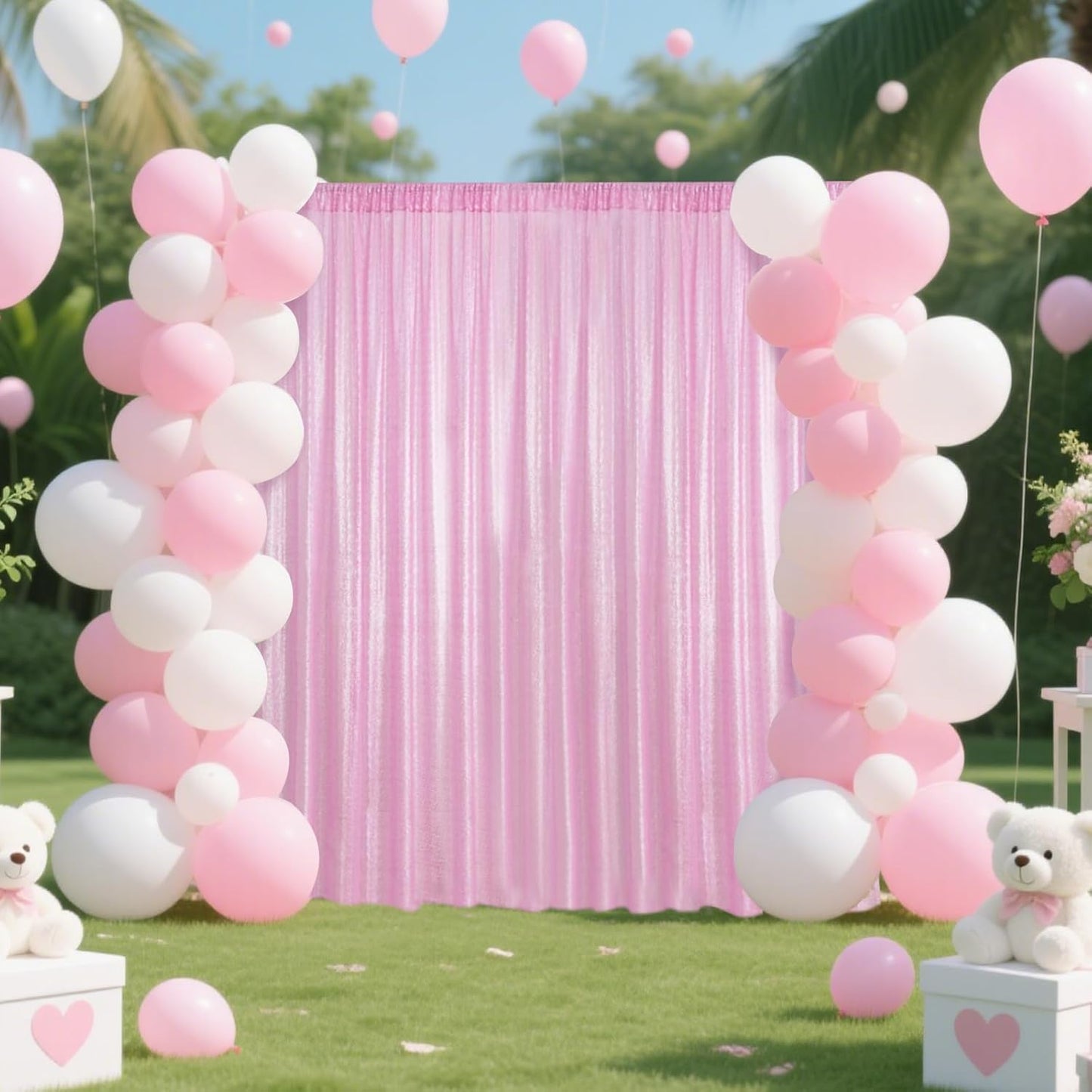 Matte Pink Sequin Backdrop Curtain 2 Pieces 2FTx8FT Glitter Photography Backdrop for Party Wedding Birthday Christmas Decorations