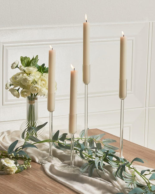 Candle Holder, Glass Taper Candle Tall Candlestick Holder, 4 Different Heights, for Table Centerpiece, Wedding, Party, Clear, 4pcs