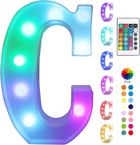 Pooqla Colorful LED Marquee Letter Lights with Remote – Light Up Marquee Signs – Letters with Lights for Anniversary Party Room Decoration - Birthday Gift for Boys Girls Women Men - Multicolor C