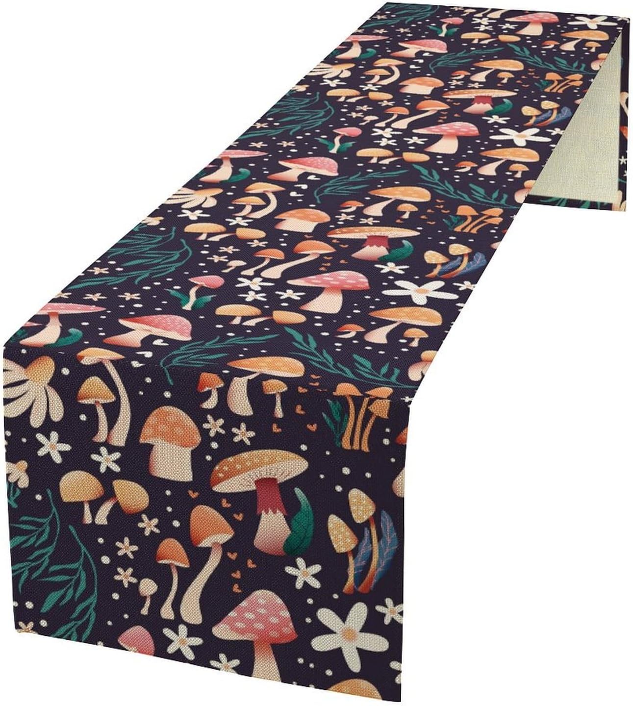 Mushroom Table Runner,Retro Forest Plant Table Cloth Farmhouse Kitchen Dining Table Decoration for Home Party Decor 13x72 Inch