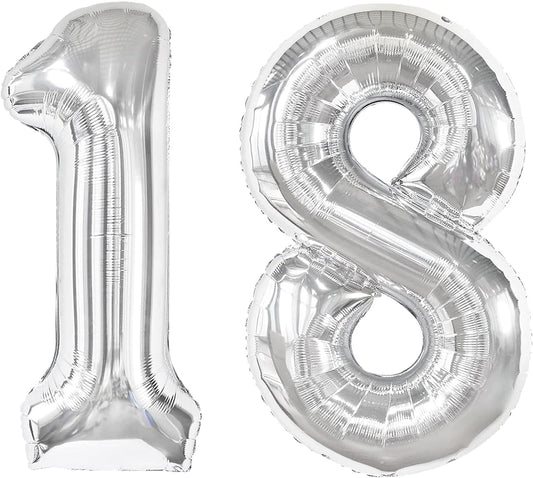 Silver Foil Number 18 Balloon 40 Inch, Helium Mylar Eight Number 18 Birthday Balloons, 18th Silver Women Men Wedding Anniversary, Graduations Party Supplies