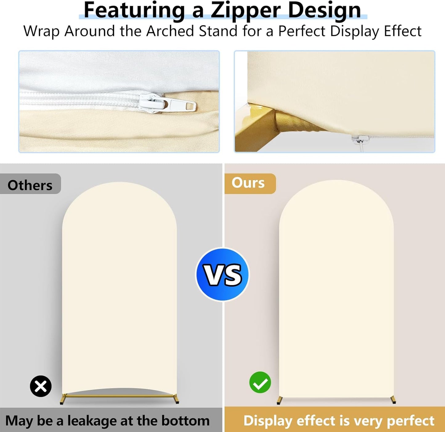 Hemmotop 7.2 ft Arch Backdrop Cover (One Piece Double Color), White and Light Beige Spandex Arch Stand Covers, Fabric Stretchy Background for Balloon Arches, Wedding, Birthday Party, Baby Shower