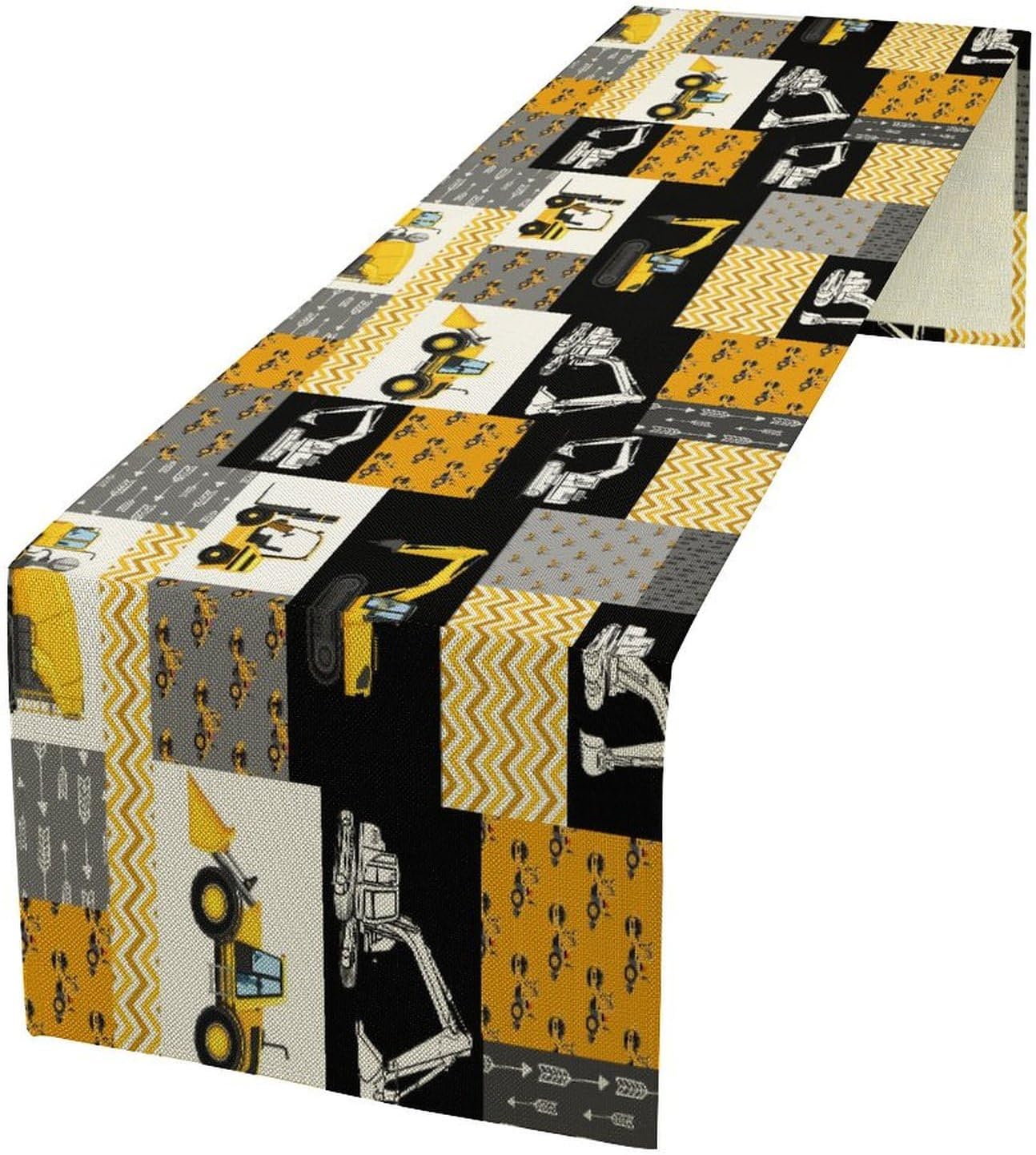 Excavator Table Runner,Boys Kids Construction Vehicles Equipment Trucks Cartoon Car Tablecloth Burlap for Hotel Indoors Outdoor Dining Room Kitchen Holiday Party, 13x70in