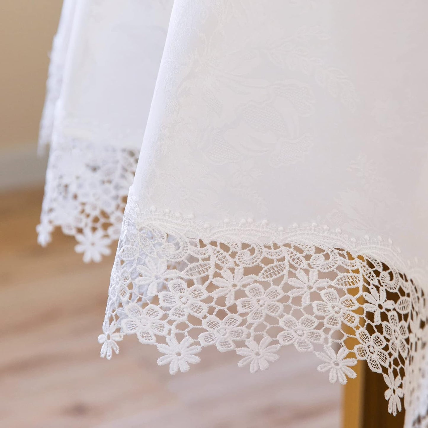 White lace Premium Round Farmhouse Tablecloth Waterproof OilProof SpillProof AntiShrink Soft Wrinkle Resistant Decorative Fabric Table Cover Kitchen Dinning Party Wedding Banquet