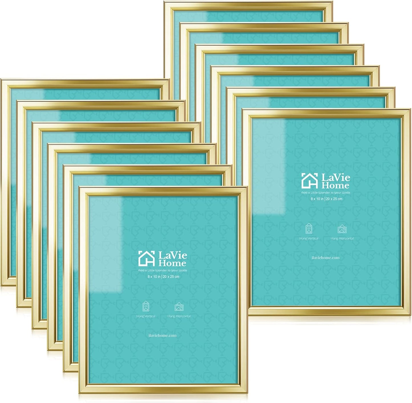 LaVie Home 8x10 Picture Frames (12 Pack, Gold) Simple Designed Photo Frames for Wall Mount Display, Set of 12 Classic Collection