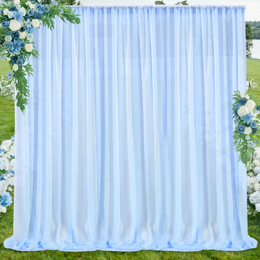 PARTISKY 10ftx7ft Blue Chiffon Backdrop Curtains, Wrinkle-Free Sheer Fabric Photo Drapes for Wedding Ceremony Arch Birthday Baby Shower Photography Stage Decor 5ft x 7ft, 2 Panel