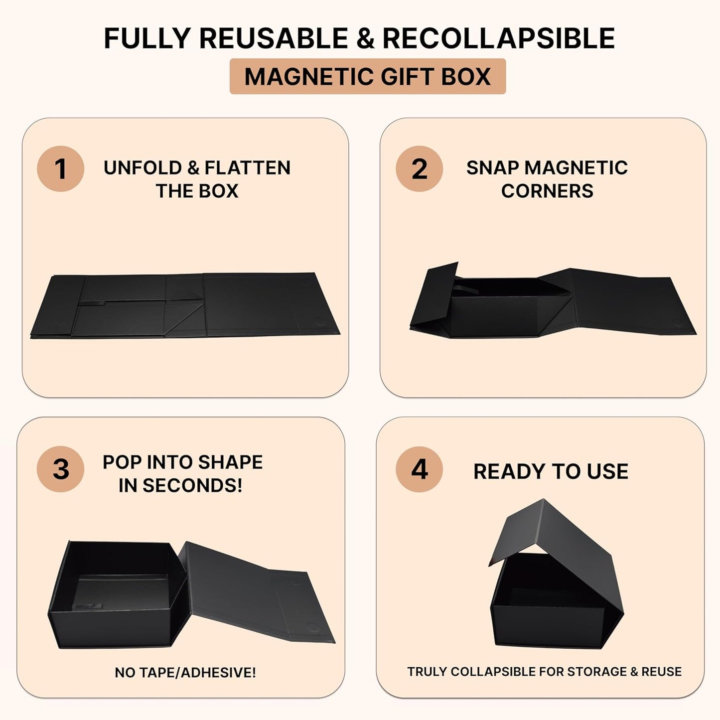 CECOBOX - Gift Boxes with Lids for Presents 6"x6"x2.75" - Matte, Collapsible Magnetic Closure Gift Box - Groomsmen & Bridesmaid Proposal Boxes, Wedding, PR, Birthdays, Holidays (Red)