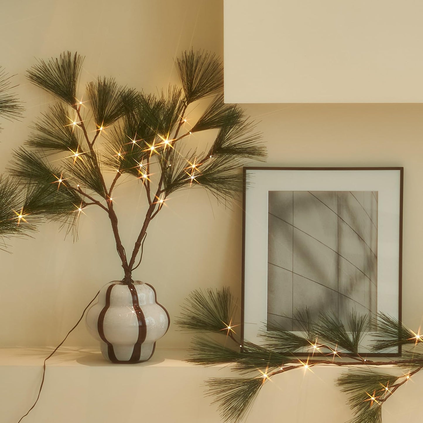 Fudios Lighted Pine Branches with Timer 32IN Battery Operated or USB Plug in, Lit Willow Branches with Lights for Christmas Fireplace Mantle Decor