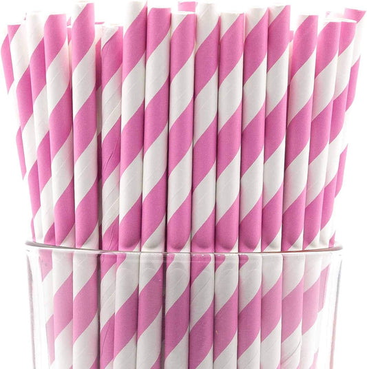 Pack of 150 Baby Pink Swirls Biodegradable 4-Ply Paper Drinking Straws (Compostable, Non-toxic, BPA-free)