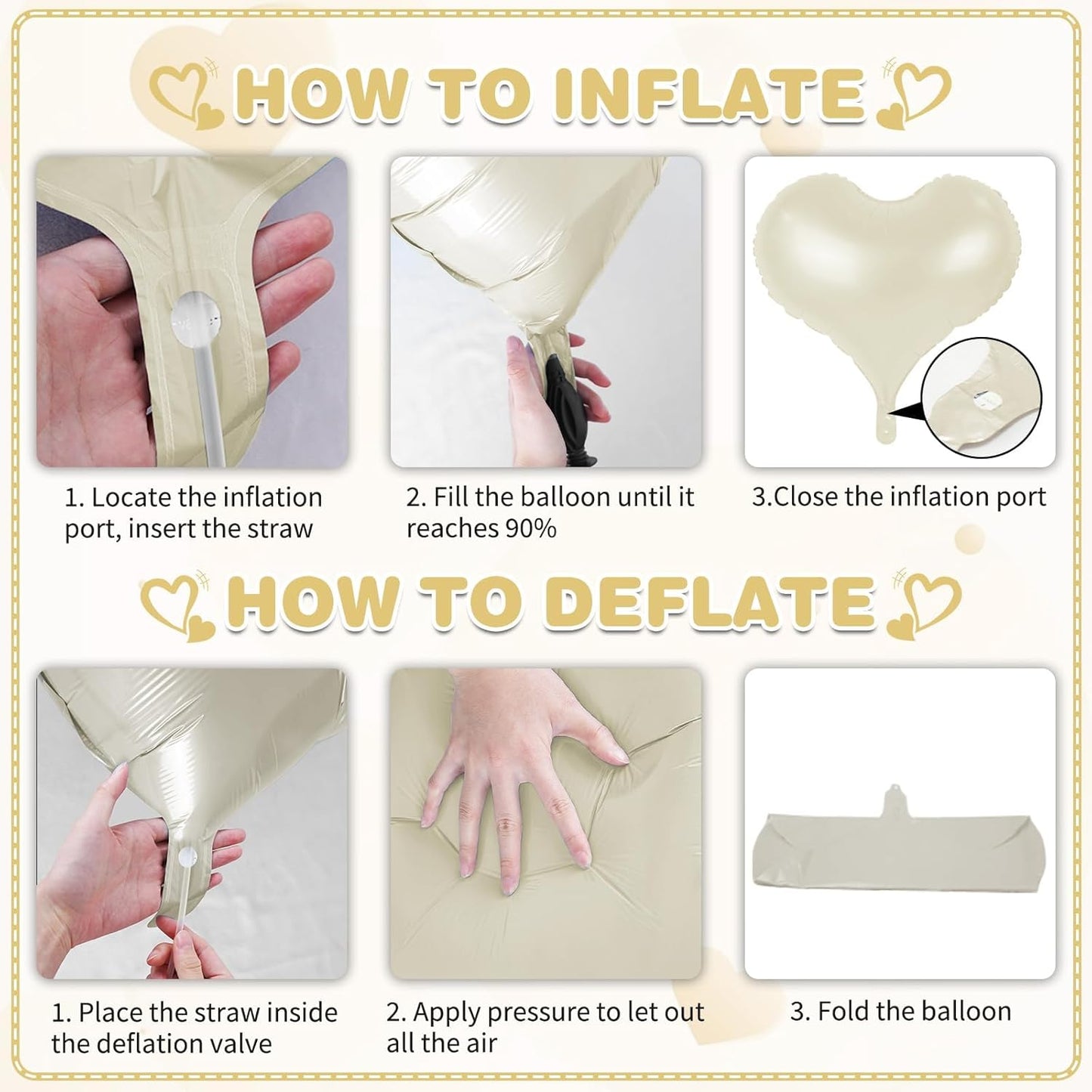 24 Inch Cream and White Heart Balloons, Cream Heart Shaped Foil Balloons, White Helium Balloon for Boho Neutral Valentines Day Bridal Shower Anniversary Wedding Birthday Party Decorations