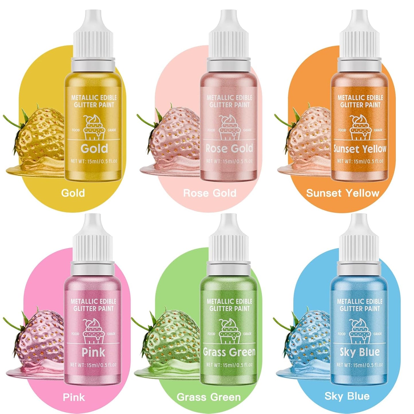 Edible Glitter Paint Set- 6 Color Food Coloring Metallic Glitter Paint for Baking, Cake Decorating - Food Grade Art Decorative Cake Paint for Cupcakes, Cookies, Fondant, Donuts, Macaron, Candy (Iridescence, 6 color)