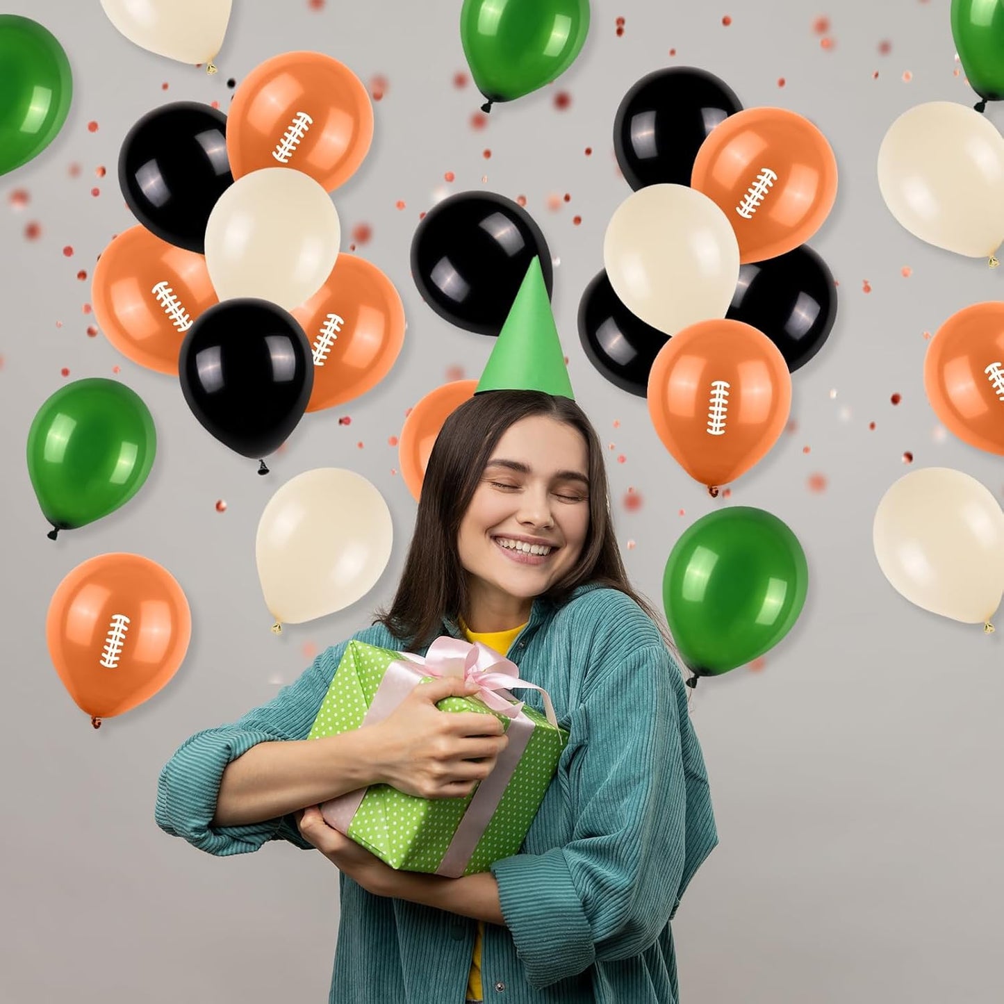 12 Inch Football Printed Party Balloons - Dark Green, Black, Beige - Boys Sports Birthday Party Decorations